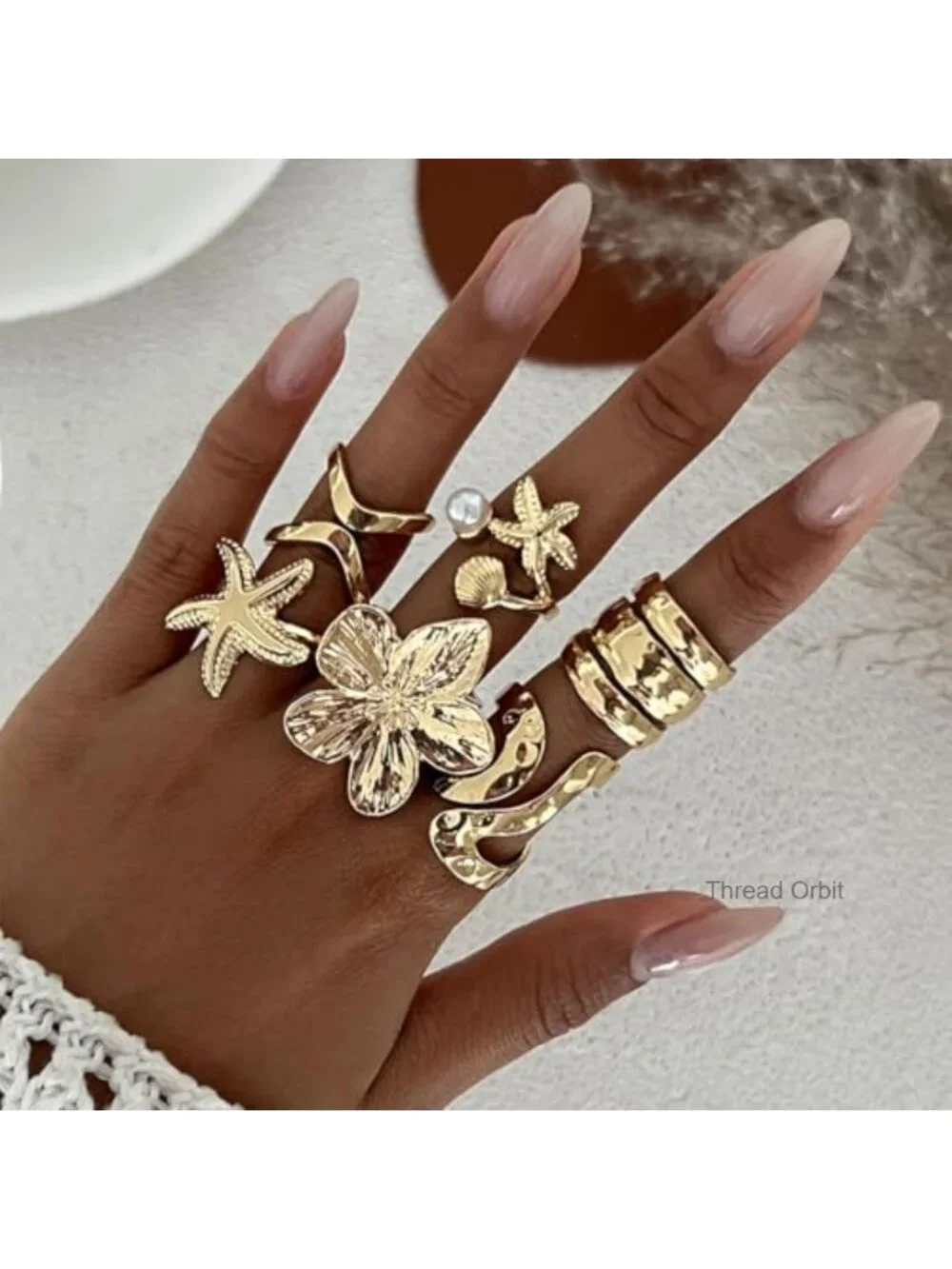 Chunky Gold Stackable Rings for Women Starfish Flower Knuckle Statement Jewelry